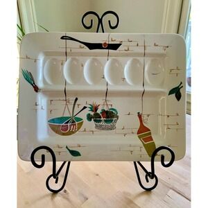 Vintage 1950's MCM Patio Handpainted Deviled Egg and Appetizer Serving Plate